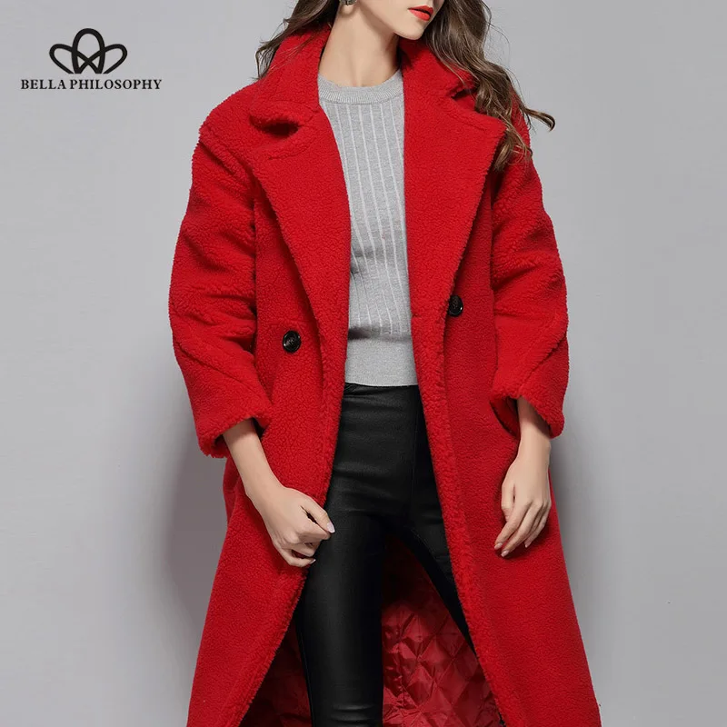 

Bella Philosophy 2018 Winter Women Lambswool Coat Warm Fuzzy Padded Coat Teddy Ladies' Coat Long Sleeve Pockets Women Coats