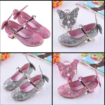 

Children Shoes For Princess Sandals Fashion Girls High Heel Kids Shoes Glitter Leather Butterfly Girls Party Dress Wedding Dance
