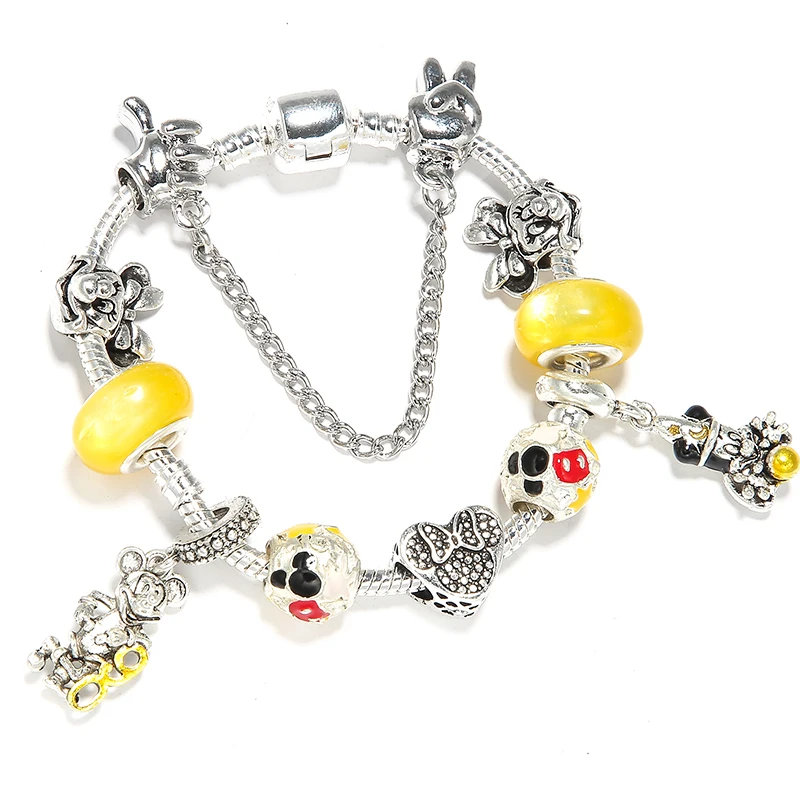 

BAOPON Luxury Crystal Cute Mickey Charm Bracelets & Bangles Yellow Color Fine Bracelets For Women Jewellery Pulseira Feminina