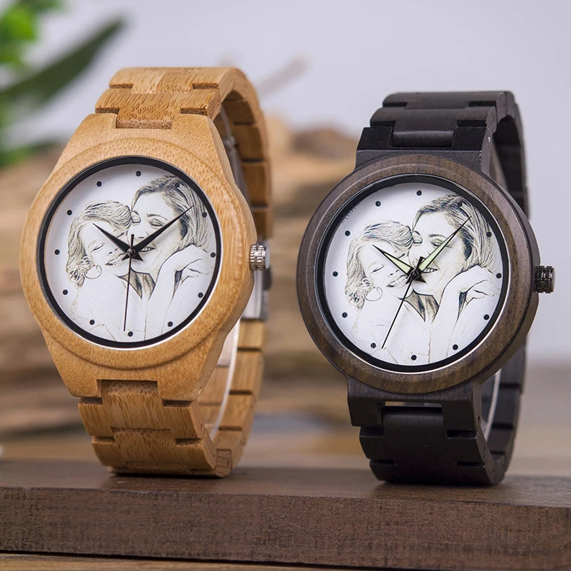 BOBO BIRD Custom Picture Watches Men Women Lovers' Quartz Analog Watches Casual Cool Watch Engrave Logo