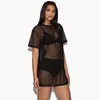 Hot 2022 Sexy Cover Up Women Swimsuit Sheer Mesh Bikini Short Sleeve Crew Neck Loose Summer Sexy Swim Beachwear ► Photo 3/6