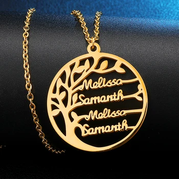 

Tree Of Life Personalized Custom Name Necklace Stainless Steel Golden Family Tree Women Letter Necklace Jewelry Couple Gifts