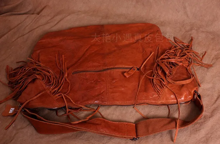 Большая винтажная сумка из натуральной кожи с кисточками, большая сумка из овчины, женские сумки-мессенджеры, сумка-мешок, размер 61*40*17 см
