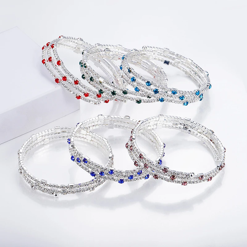 Luxury Crystal Bracelet Ladies Gold Silver Plated Bracelet Bride 7 Color Rhinestone Woman Party Bridesmaid Gift Jewelry crystal bracelets bangle bracelet