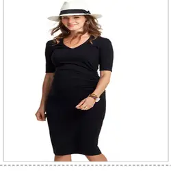 Для беременных Для женщин летние шорты рукавом v-образным вырезом по колено платье для беременных будущих мам Модные западные Стиль