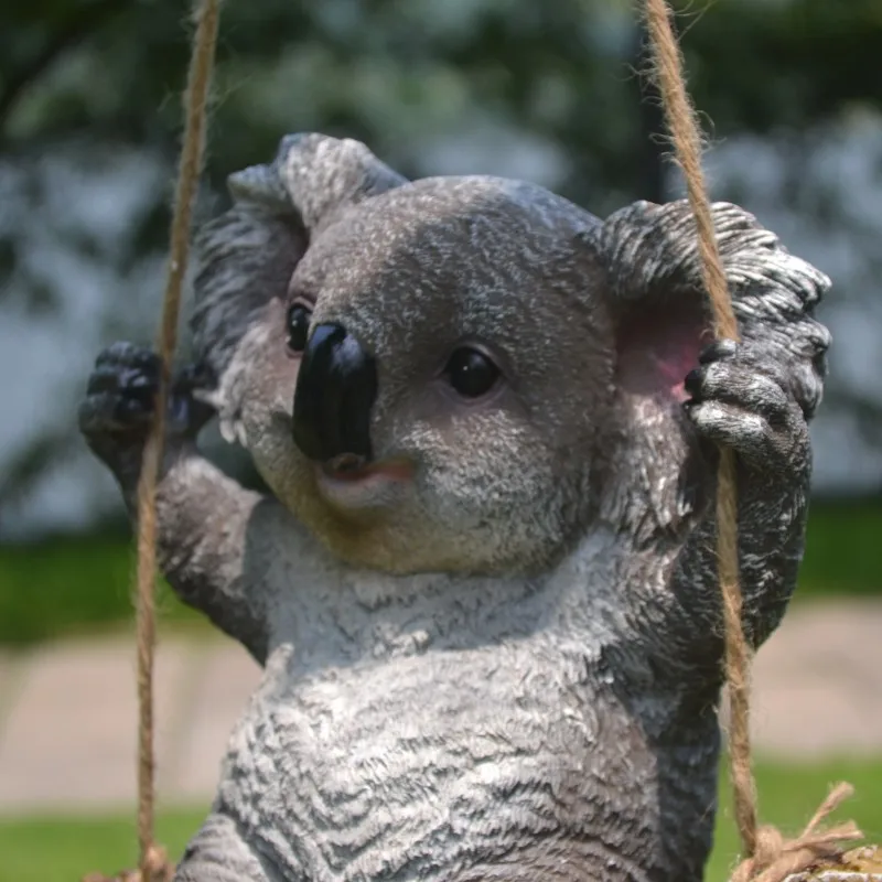 Cute Koala Playing Swing Sculpture Handmade Polyresin Animal