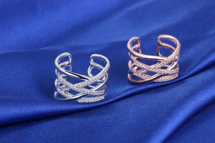 Кольца из стерлингового серебра 925 пробы, женские кольца с двойным крестом и кристаллами Cz, бесконечное кольцо, 925 Femme Open Anillos