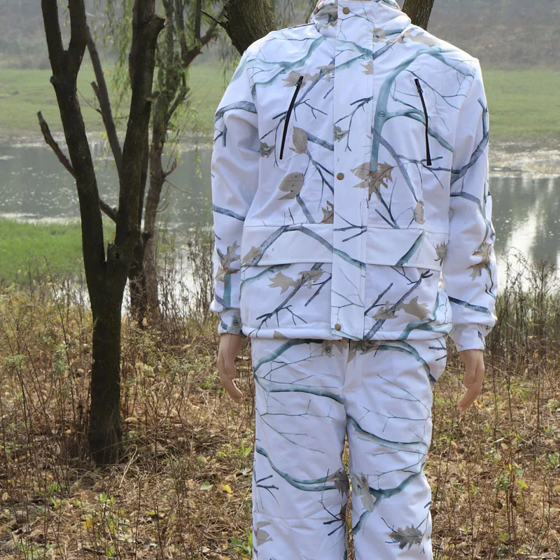 

Outdoor hunting bird watching waterproof fleece warm snow camouflage jacket + pants winter fishing mute thermal coat trouser set