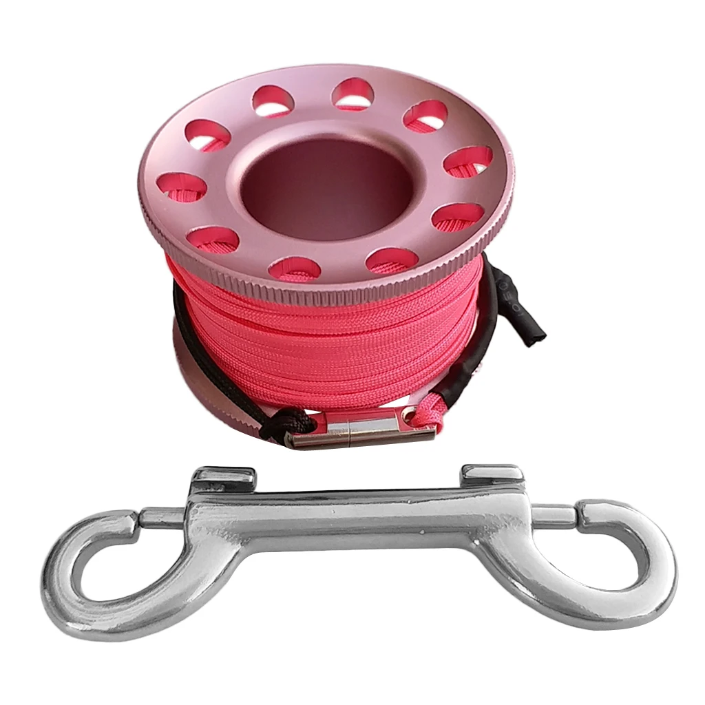 15m/49ft Finger Spool Reel with Double Ended Hook and High Visibility Pink Line  - for Scuba Diving Snorkeling Freediving