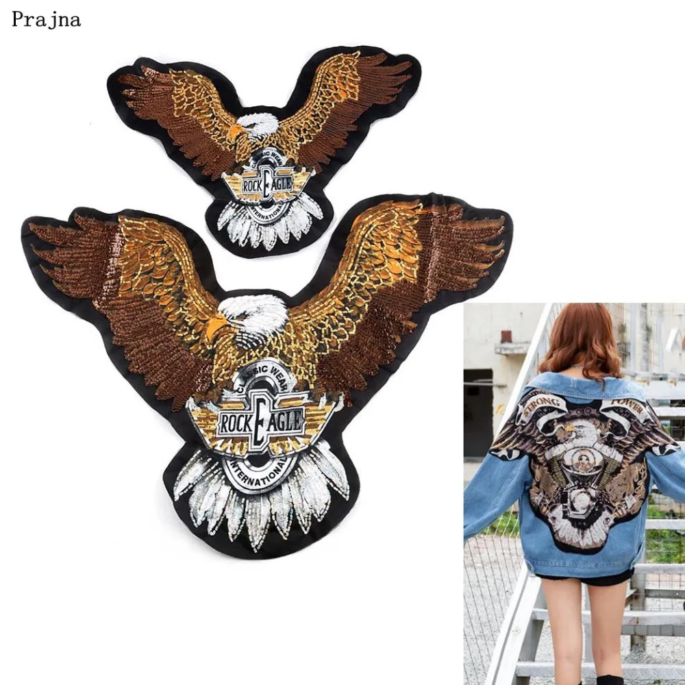 

Prajna Rock Eagle Iron On Sequin Patches Motorcycle Jacket DIY Embroidered Stickers On Man Clothing DIY Helicopter American Jean