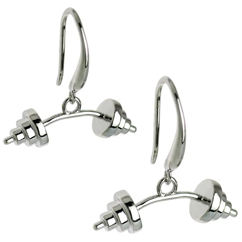 Fitness Dumbbell Earrings For Women 3D Barbell Rhodium Plated Long