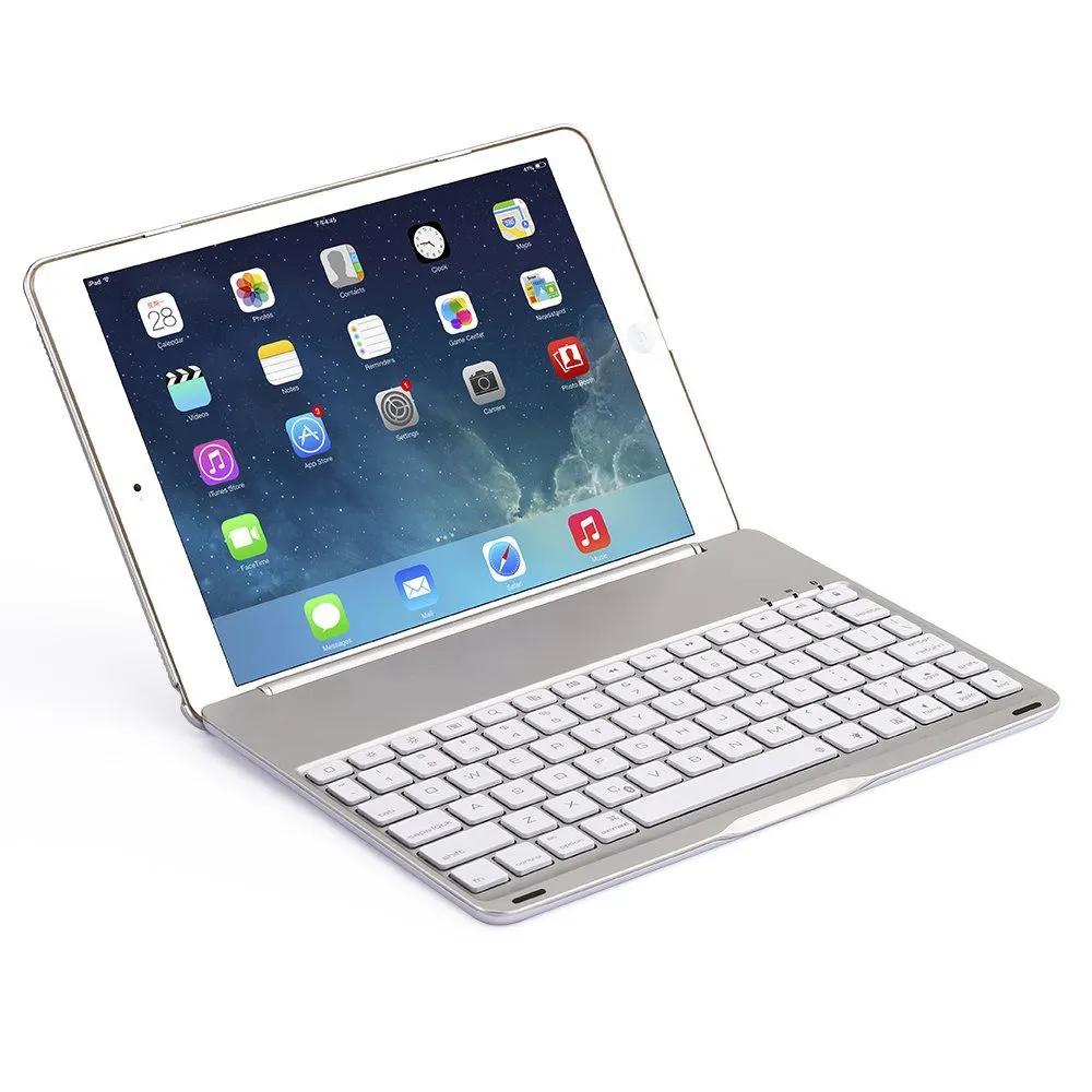 Тонкий Алюминиевый Чехол-раскладушка с Bluetooth для русской/испанской/ивритской клавиатуры, 7 цветов, светодиодный чехол с подсветкой для iPad Air 2 iPad 6