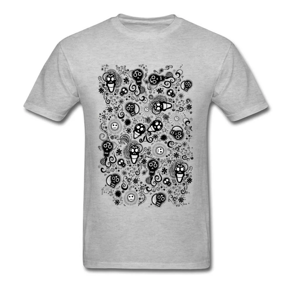 Design Birthday Summer Fall Cotton Fabric Round Collar Mens Tees Europe Clothing Shirt 2018 New Fashion Short Sleeve T Shirts Happy Mexican Day of the Dead grey