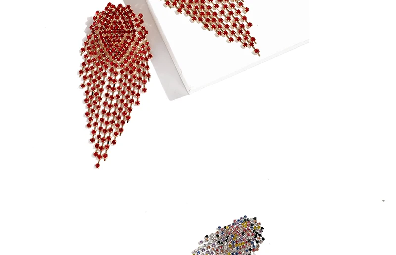 OUEMILY Luxury Crystal Water Drop Earrings for Women Big Earings Fashion Jewelry Long Red Blue White Green Rhinestone Earrings (4)