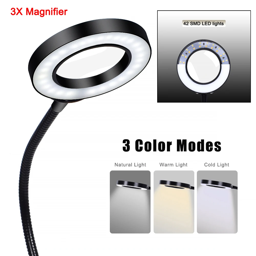 US $31.74 NEWACALOX Soldering Iron Holder USB LED Lights 3X Magnifying Glass 6 Pcs Flexible Arms Soldering Station Third Hand Welding Tool