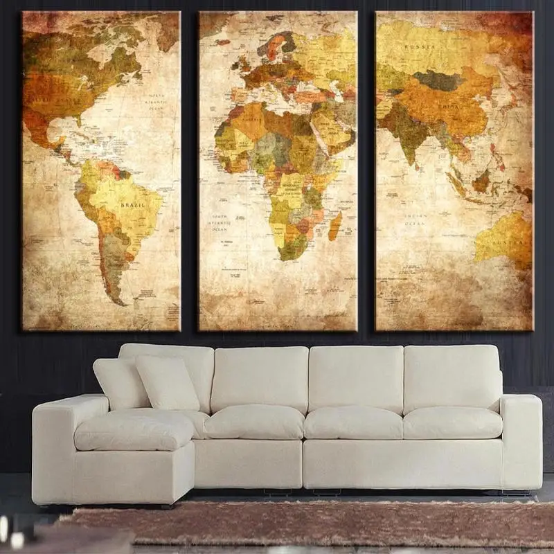 

Fashion Environmental Professional Decorative Painting Canvas Triple World Map
