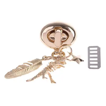 

THINKTHENDO Bag Lock Dinosaur Leaf Pendant Clasp Turn Lock Twist Metal Decor For DIY Handbag Bag Bag Accessories