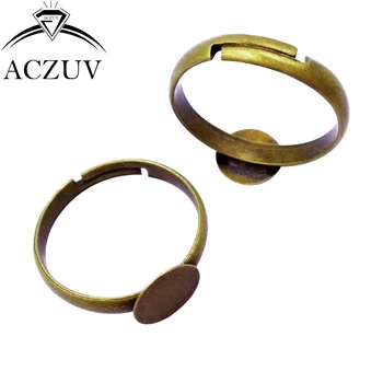 

300pcs Antique Bronze Adjustable Ring Base 6mm 8mm 10mm Round Glue Pad Bezel Blank Ring Backs Cabochon Settings PRB005