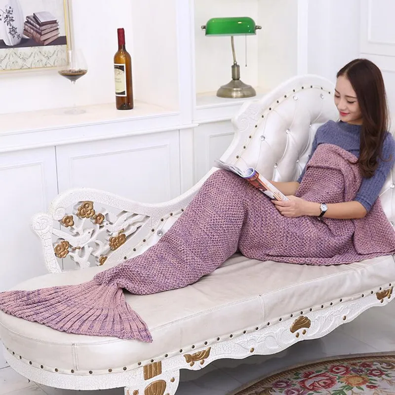 

1 Piece Female Mermaid Blanket Acrylic Sofa Blankets Portable Mermaid Tail Blanket For Children Adults XF3-10