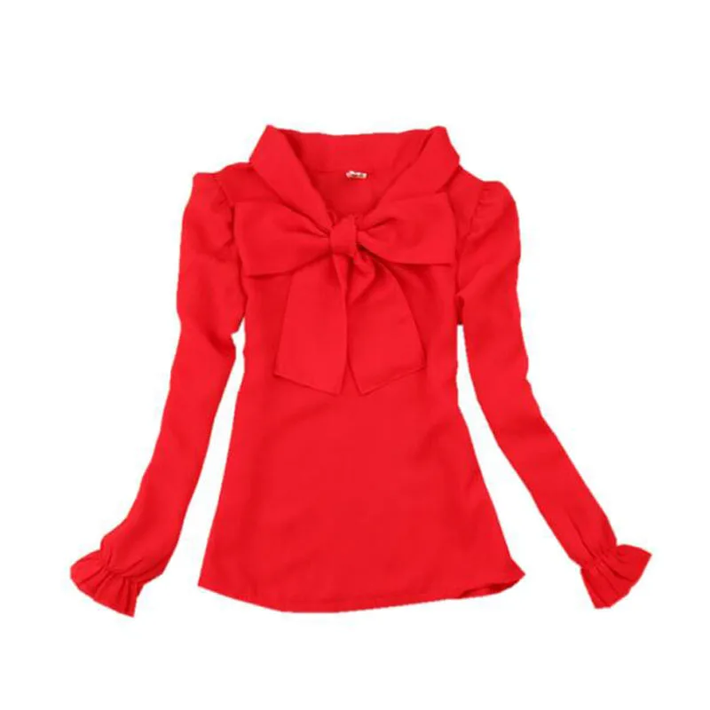 

New Spring Autumn Chiffon Red Long Sleeve Bow Baby Blusas Teenage Girls Tops And Blouses School Girl Blouse Shirt Kids AA1604
