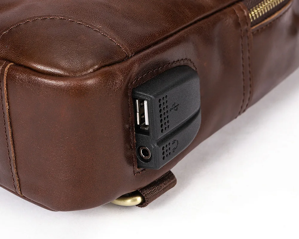 DOYUTIG Для мужчин коричневый из натуральной кожи Anti Theft USB Перезаряжаемые Кроссбоди мешок из коровьей кожи мужской одного плеча сумка G119