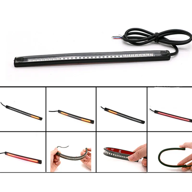 

Universal Motorcycle 48 LED Tail Brake Stop Turn Signal License Plate Light Strip Bar Scooter Offroad Cafe Racer Old School