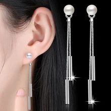 NEHZY-joyería de plata de ley 925 para mujer, aretes largos de borla con perlas simples, Pendientes colgantes con personalidad