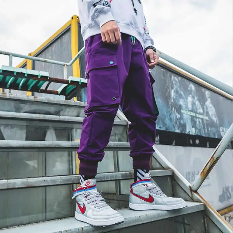 Брюки для бега мужские s хип хоп уличная походные Мужские штаны карманы спортивные брюки комбинезоны одежда 3XL - Цвет: Фиолетовый