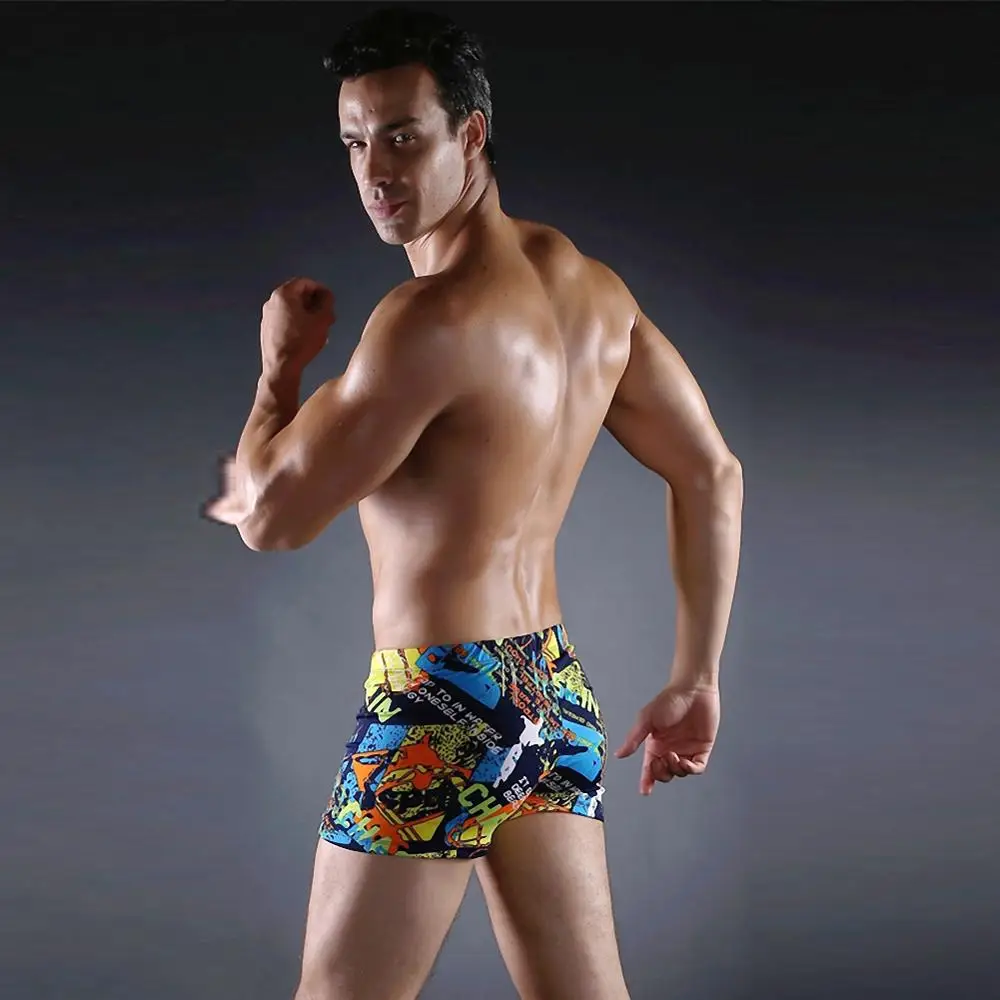 New high-elastic men's swimwear swim underwear pants bath waterproof swimsuit male print torso simple sexy quick-drying body sho
