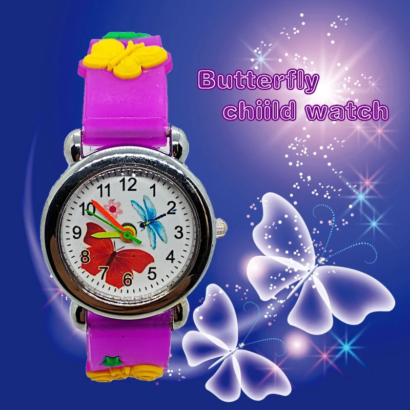 Маленькие девочки Красота Бабочка циферблат Кварцевые детские часы хорошего качества дети случайный силиконовый браслет часы детский браслет подарок часы