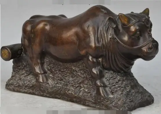 

S1253 11" chinese bronze fengshui zodiac animal oxen Cattle Scalper Farm cattle statue