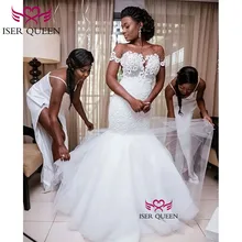 Cap Sleeves Delicate Embroidery Sweetheart Neckline Fascinating Mermaid Bridal Gown Tiered Tulle African Stylish w0599