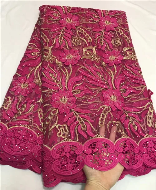 

2018 Latest French African Lace Fabric High Quality African Embroidered Tulle Lace Fabric with stones For Wedding Dress