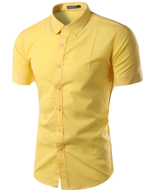 Повседневная приталенная деловая официальная рубашка с коротким рукавом, мужская летняя Однотонная рубашка размера плюс, модная мужская рубашка - Цвет: Yellow
