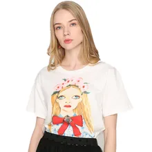 Футболки женская футболка с принтом для девочек белый цвет короткий рукав хлопок топы весна лето качество Роскошный бренд мода