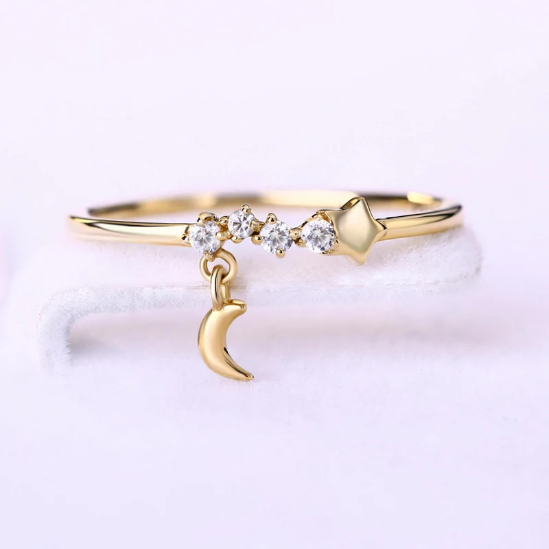 JXXGS кольцо с белым цирконием модное простое 14K Золотое звезда/луна для женщин