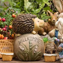 Садовая статуя животного двор балкон полимерные фигурки украшение для дома Ежик и кролик стоя на камне