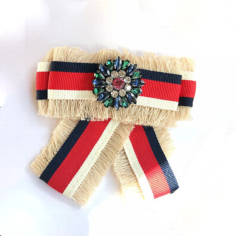 

2019 New Korean Vintage Student Crystal Fabric Brooch Bow Tie for Women Simple Retro Fashion Cloth Shirt Collar Accessories