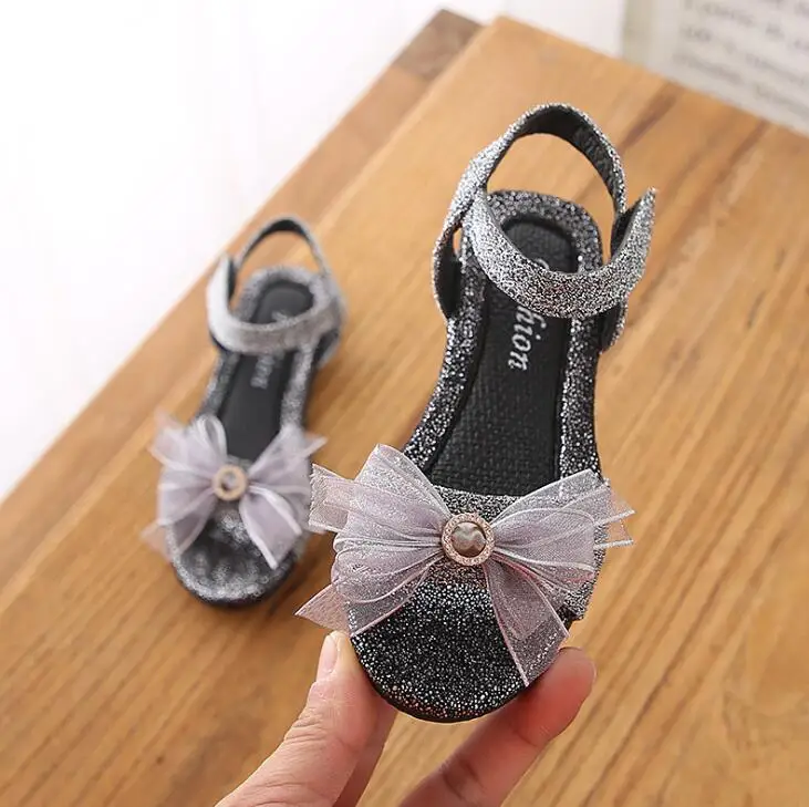 

Princess Girls Sandals Kids Shoes 2019 New Summer Big Bowtie Baby Girls Gliter Shoes Cute Girls Beach Sandals Size 26-30