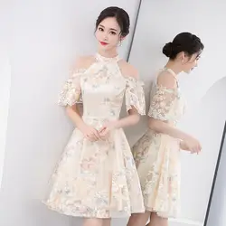 Летние новые женские вечерние платья винтажные улучшенные Цветочные Qipao классические с короткими рукавами Вечерние Cheongsam элегантные