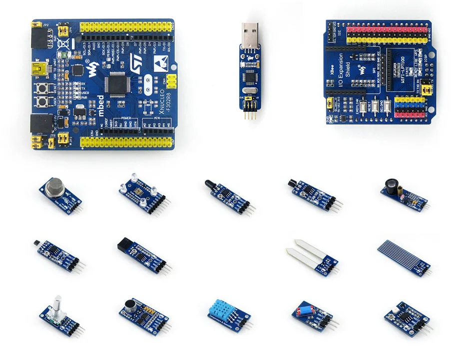 

STM32 Nucleo Board XNUCLEO-F302R8 ARM Cortex-M4 Development Kit Compatible NUCLEO-F302R8+ST-LINK/V2 (mini) +IO Expansion+Sensors