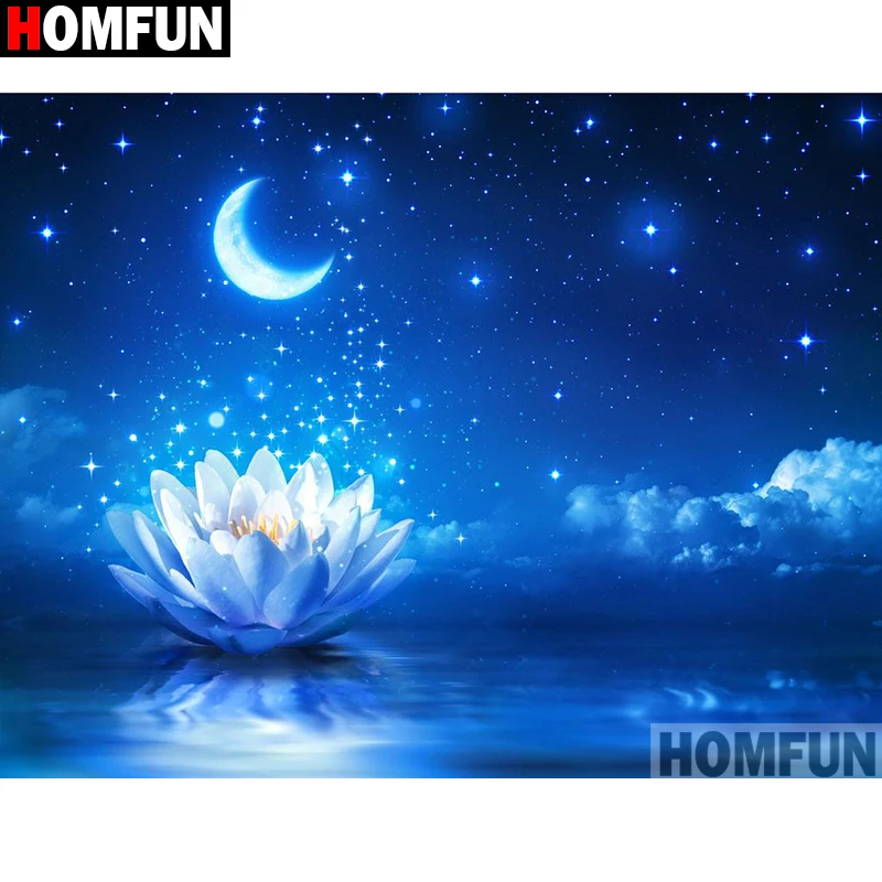 HOMFUN Full Square/Round Drill 5D DIY Diamond Painting &quotMoon flower&quot Embroidery Cross Stitch Home Decor A01762 | Дом и сад