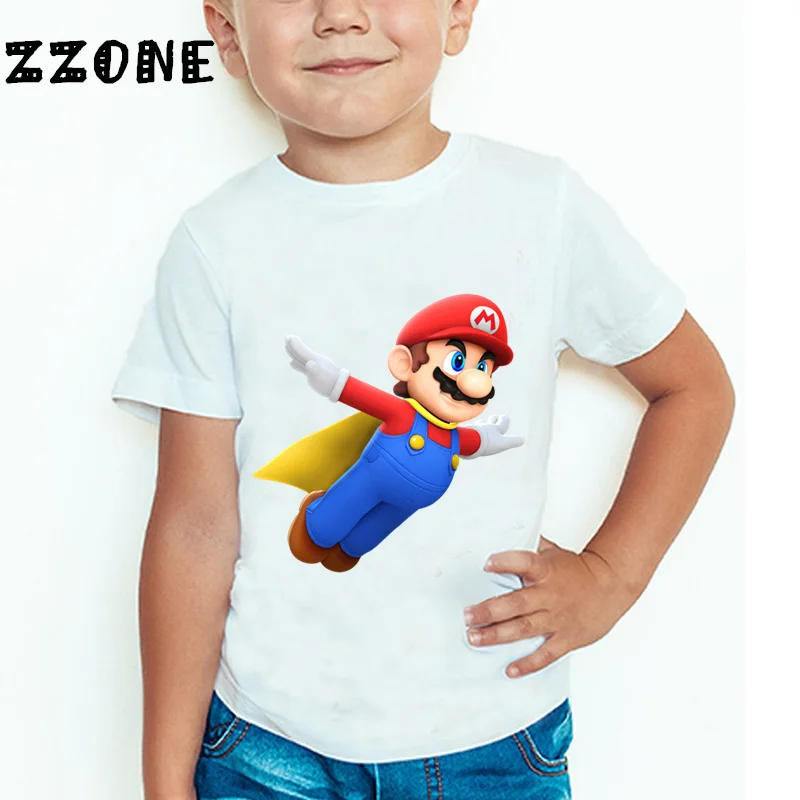 Модная футболка для маленьких мальчиков и девочек с героями игры «Супер Марио» детские летние топы с короткими рукавами, детская одежда ooo5185 - Цвет: whiteP