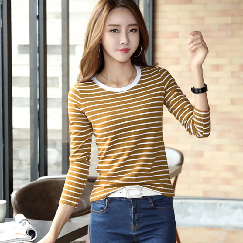 

Shintimes Vetement Femme 2018 Womens Long Sleeve Tops Slim Korean Tshirts Cotton Women Vogue T Shirt Poleras Mujer T-Shirt Femme