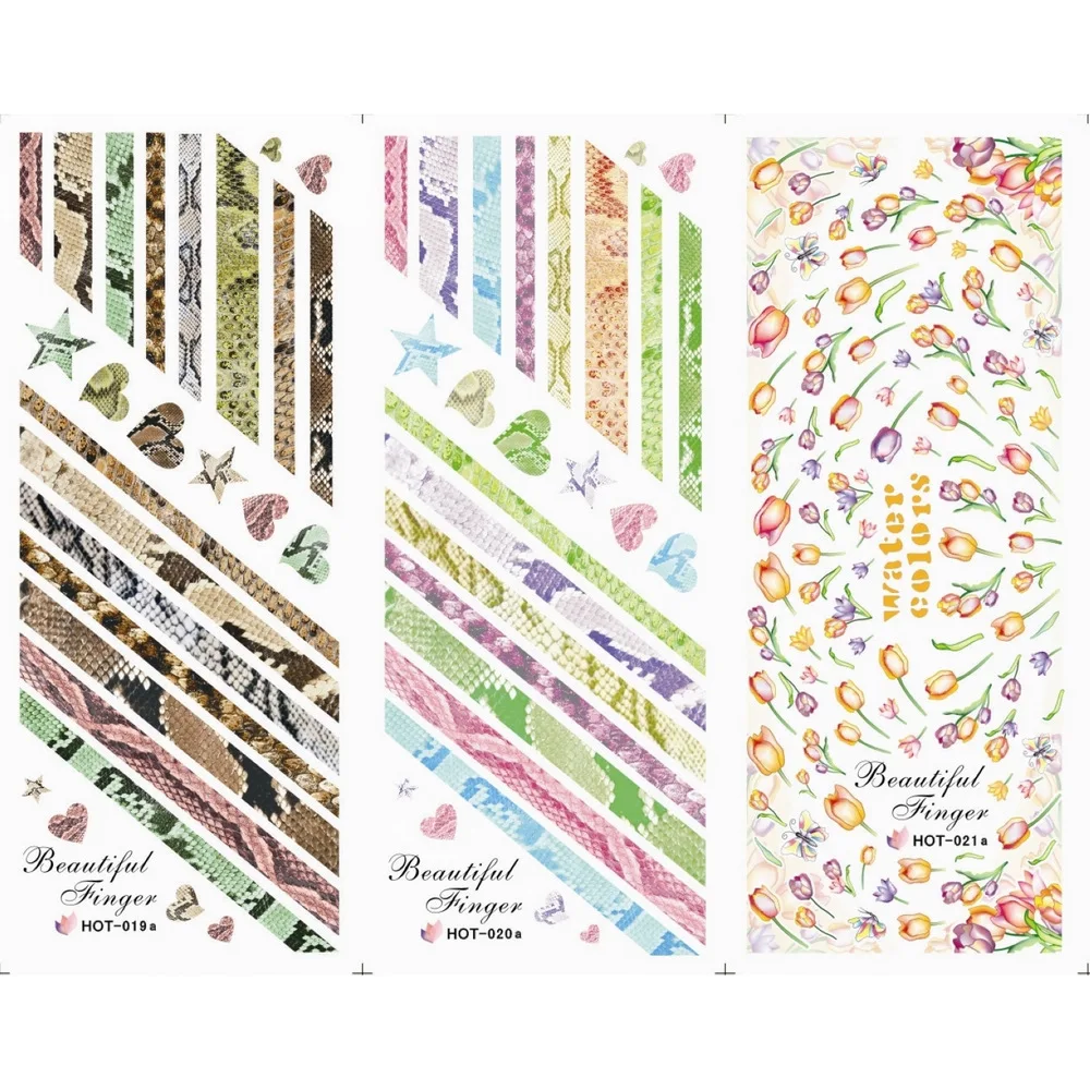 

3 PACKS / LOT MOSAIC SNAKE SKIN TULIP NAIL TATTOOS STICKER WATER TRANSFER DECAL NAIL ART HOT019-021