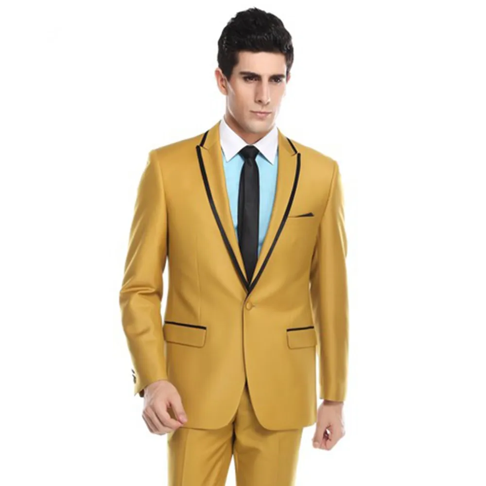 2017 Latest Coat Pant Designs Yellow font b Men b font font b Suit b font