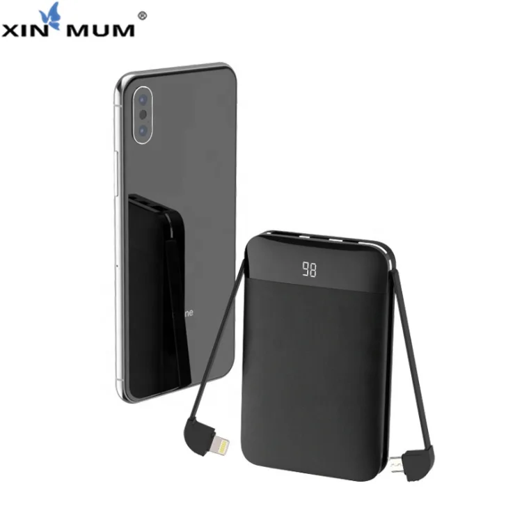 

XIN-MUM 8000mah Portable Dual Built-in Cables Fast Charge Pocket PowerBank for iPhone Samsung Xiaomi Huawei etc