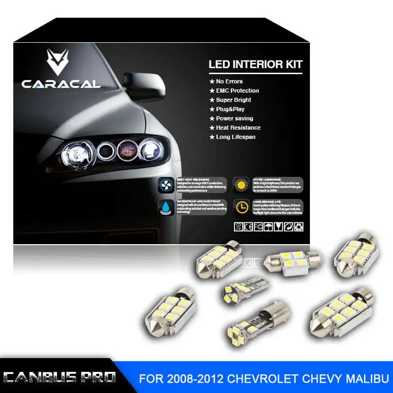 11pcs Error Free Xenon White Premium LED Interior Light Kit for 2008-2012 Chevrolet Chevy Malibu with Installation Tool |