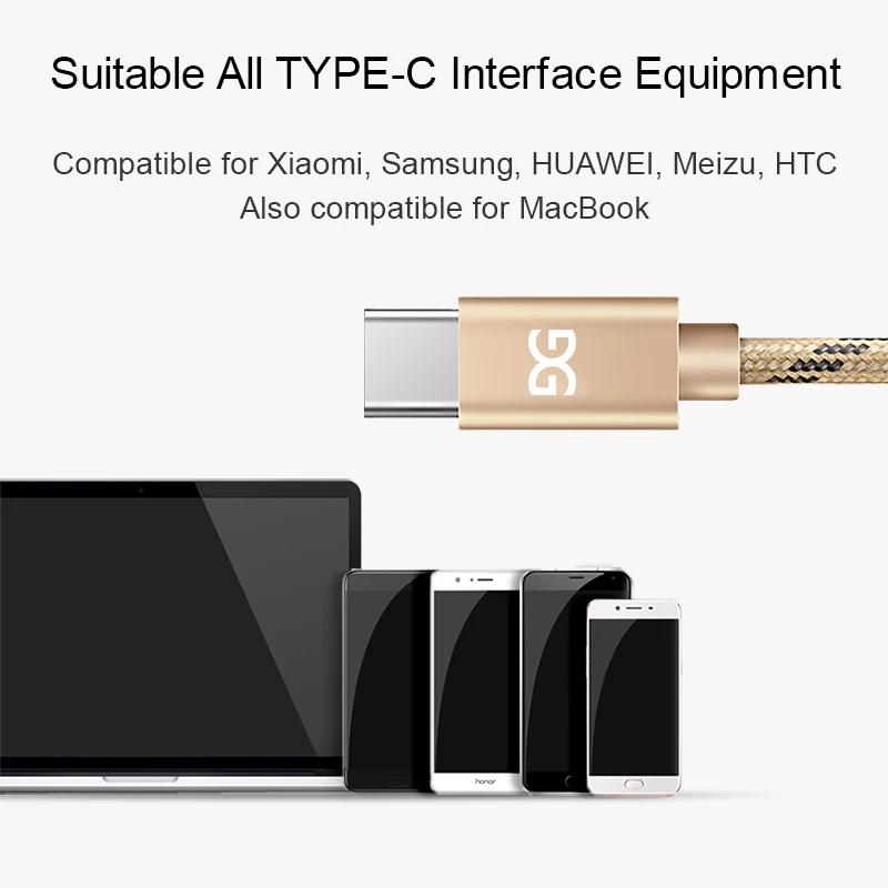 Нейлоновый usb кабель GUSGU Type C для Xiaomi быстрой зарядки Samsung HUAWEI HTC Дата Nexus OnePlus