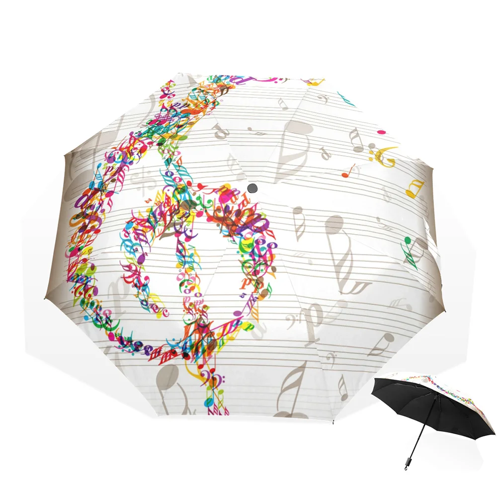 

Strong Wind Creative Women 3-Folding Umbrella Musical Notes Sunny And Rainy Umbrellas Dropshipping